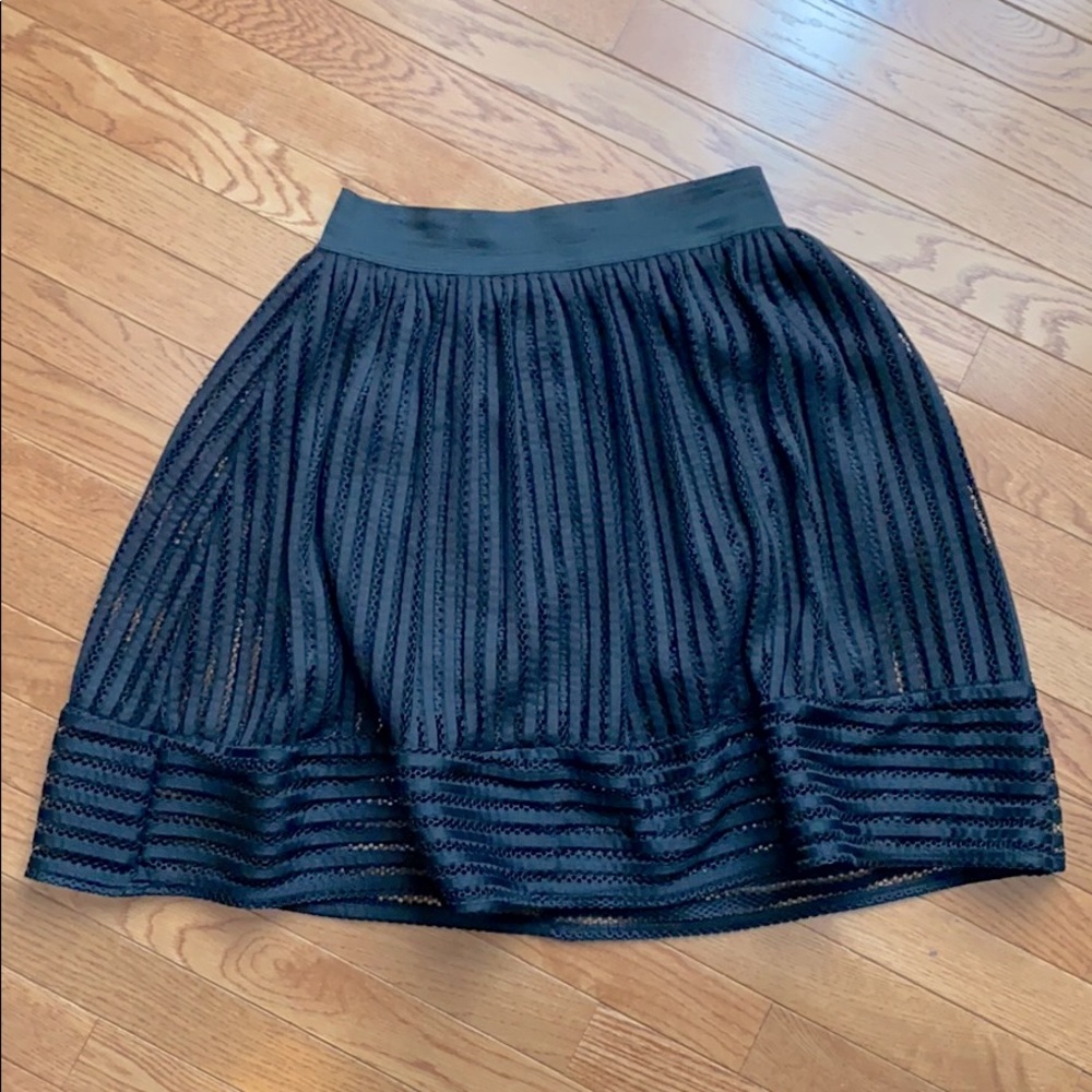 Black Eyelet Mini Skirt with Volume - L